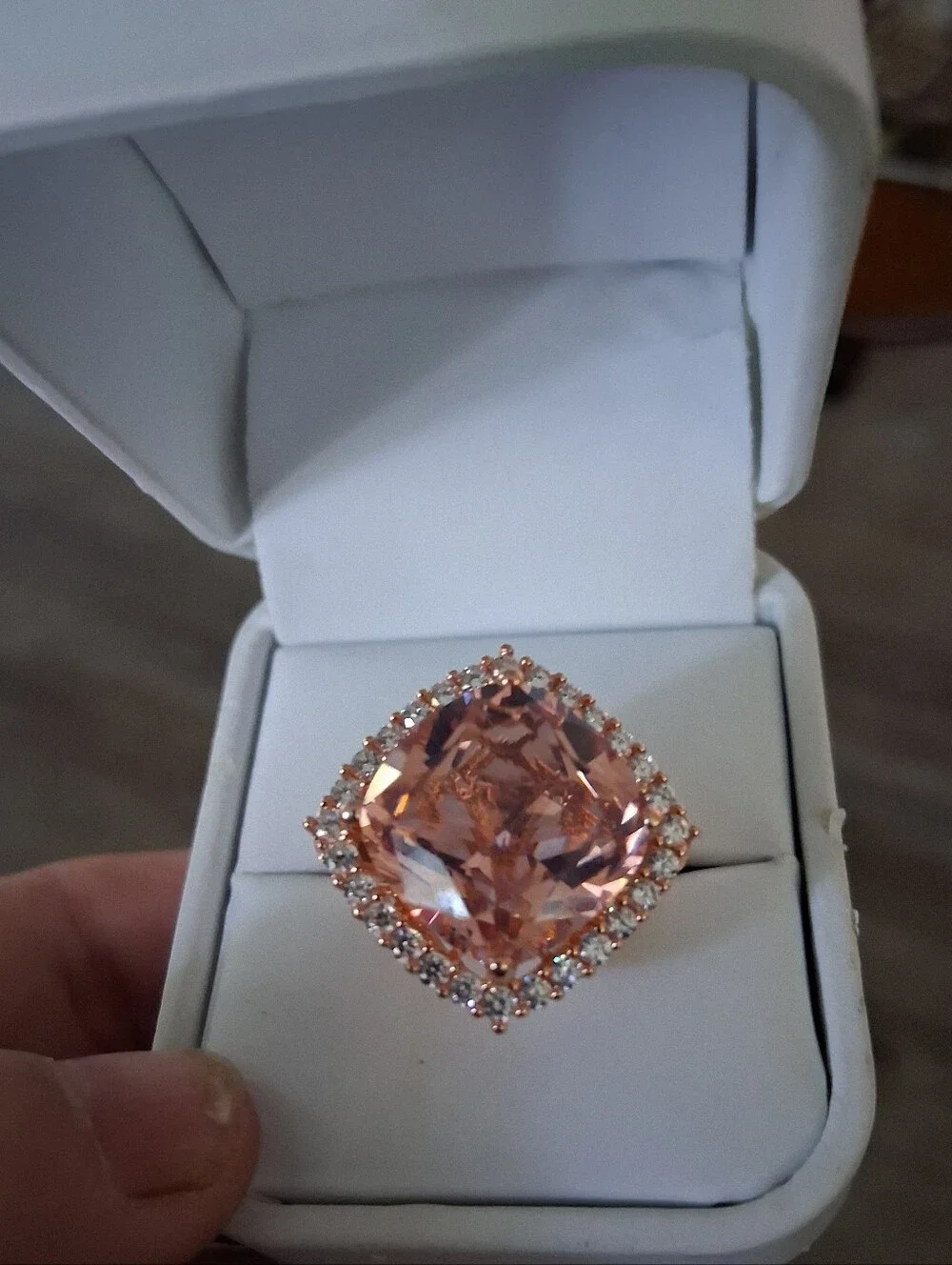 14Kt RoseGold ov .925 Sterling Silver 5+ Ctw Morganite & CZ Statement Ring Size7
